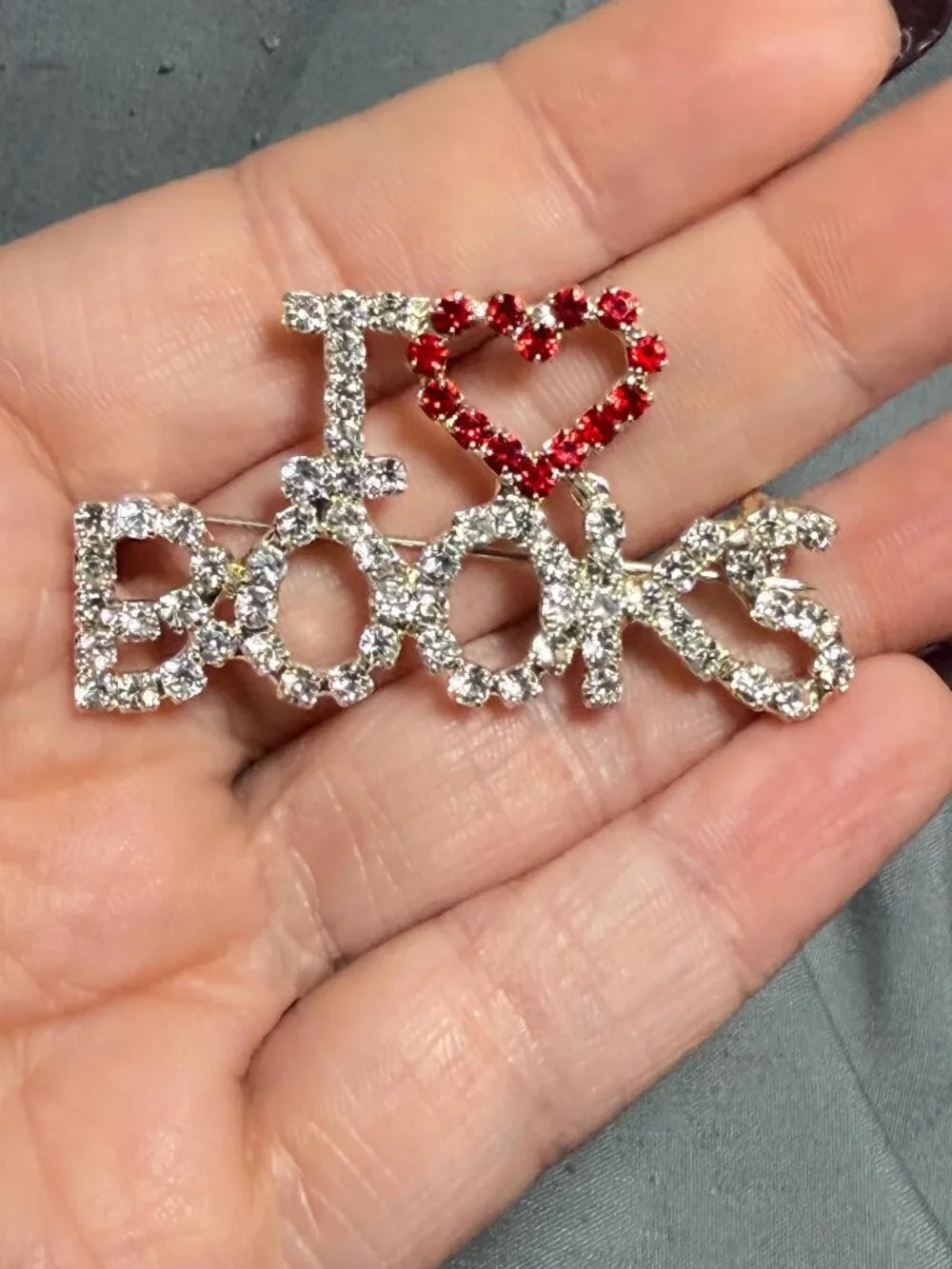 Book Lover Brooch Set Rhinestone I Love Books Stack Pendant Teacher